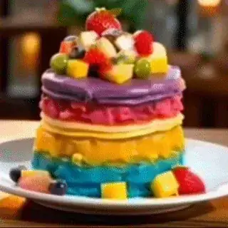 Animated ube rainbow cake